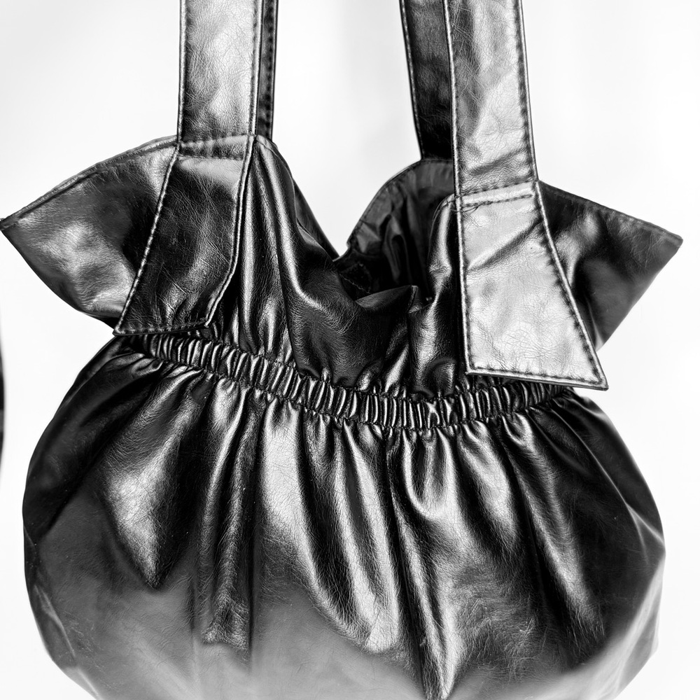 Black Faux Leather Slouchy Hobo Bag Y2K Soft Shoulder Purse